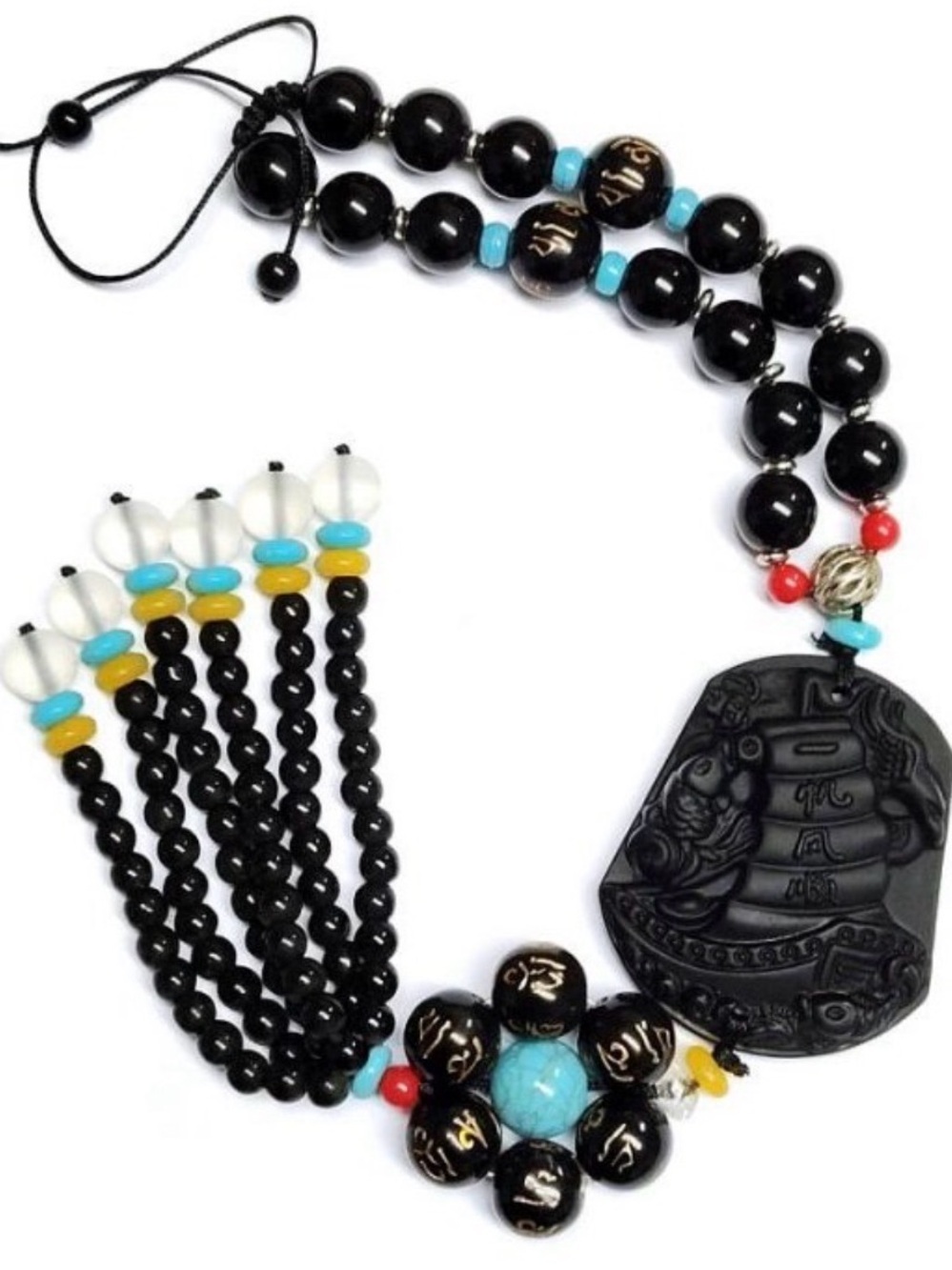 Black Obsidian Car Rearview Mirror Charm - Smooth Sailing Lucky Decor Excellent